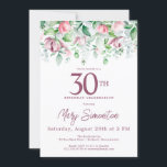 Convites Magnética Inglesa Magnética aniversário de 30 anos<br><div class="desc">Modelo Elegante de Convite de festas aniversário de 30 anos apresenta uma luxuosa borda botânica superior de flores cor-de-rosa. Todo o texto é editável. Este item faz parte da Exquisite Pink Mauve Floral Collection. Ele contém modelos que você pode usar para criar um conjunto de convites exclusivo e suprimentos de...</div>