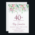 Convites Magnética Inglesa Magnética aniversário de 40 anos<br><div class="desc">Modelo Elegante de Convite de festas aniversário de 40 anos apresenta uma luxuosa borda botânica superior de flores cor-de-rosa. Todo o texto é editável. Este item faz parte da Exquisite Pink Mauve Floral Collection. Ele contém modelos que você pode usar para criar um conjunto de convites exclusivo e suprimentos de...</div>