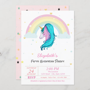 Convites Magnética Watercolor Unicorn Rainbow Stars Anivers