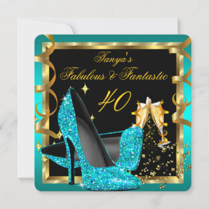 Convites Magnífico Fantástico Moderno Azul Turquesa Preto D