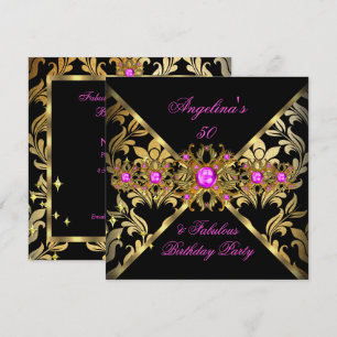 Convites Magnífico Rosa Quente Dourado Preto Damasco