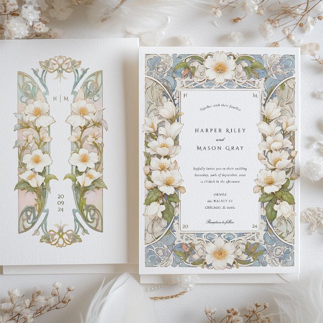 Convites Magnolia Art Nouveau Wedding (Criador carregado)