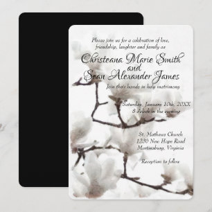 Convites Magnolia Branca e Negra Elegante Aquarela Floral