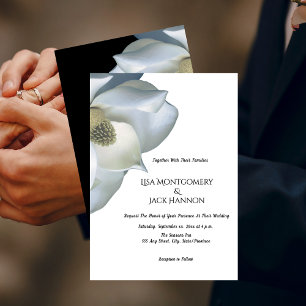 Convites Magnólia Branca Elegante Casamento Preto Branco