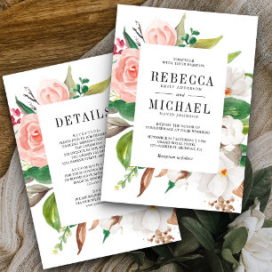Convites Magnólia Branca Floral Rosa Tudo em Um Casamento