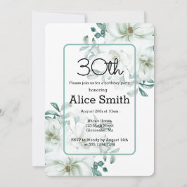 Convites Magnolia Branca Moderna aniversário de 30 anos Inv