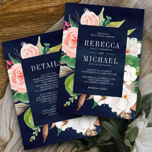 Convites Magnólia Branca Rosa Floral Tudo em Um Casamento A