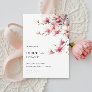 Convites Magnólia Cor de Rosa Desmaiado Aquarela Botânica C