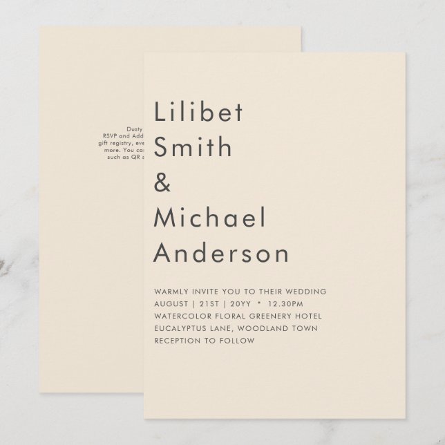 Convites Magnolia Cream Modern Wedn Typografia (Frente/Verso)