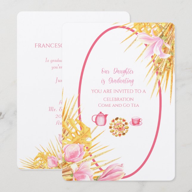 Convites Magnolia Enquadra Nossa Filha Está Formando Linen  (Frente/Verso)