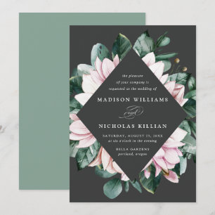 Convites Magnólia & Eucalipto Casamento de Moldura Floral