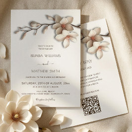 Convites Magnólia Flor 3D Branco de Marfim Casamento Minima