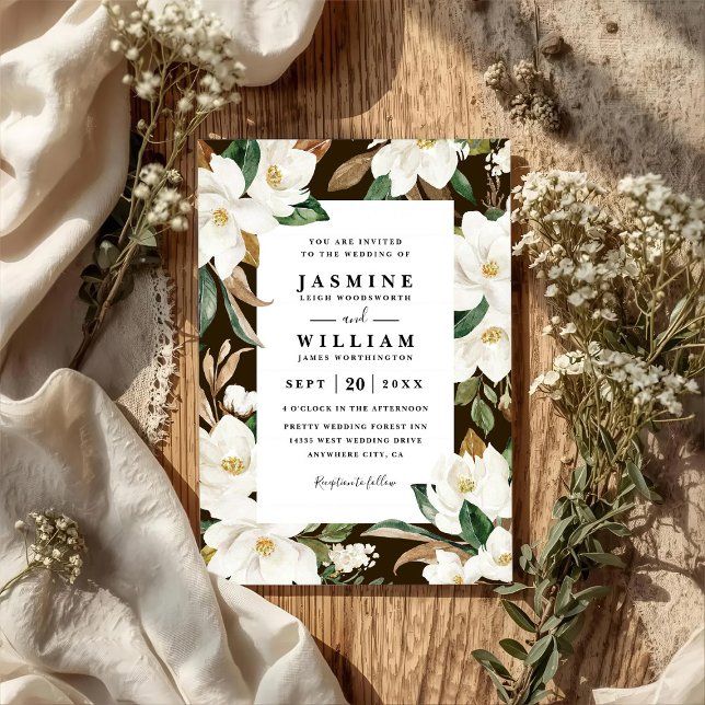 Convites Magnolia Floral Rustic Elegant QR Code Wedding (Criador carregado)