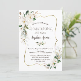 Convites Magnolia Flowers Airy Greenery Dourado Christening