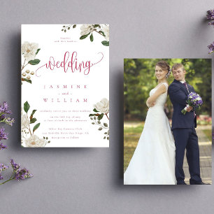 Convites Magnolia Foto Moderna Casamento Vermelho Magenta