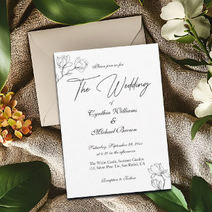 Convites Magnolia Line Art Black and White Weds