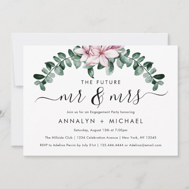 Convites Magnolia Moderna Futuro Sr. e Sra. Festa de noivad (Frente)