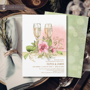 Convites Magnólia rosa Floral 25º Aniversário Elegante