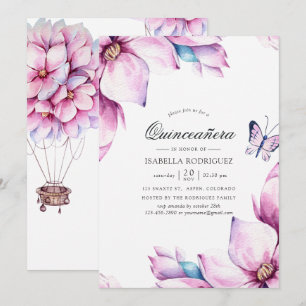 Convites Magnólia Rosa Floral Quinceañera
