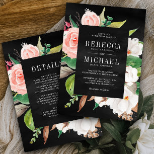 Convites Magnólia Rosa Floral Tudo em Um Casamento Preto