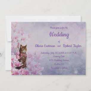 Convites Magnólia rosa personalizada e casamento de gatos