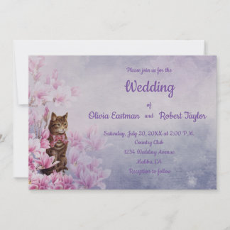Convites Magnólia rosa personalizada e casamento de gatos