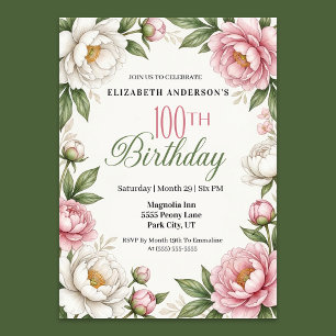 Convites Magnólia Rosa Suave e Peônia 100º Aniversário