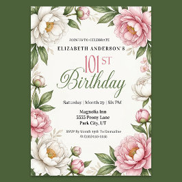 Convites Magnólia Rosa Suave e Peônia 101º Aniversário