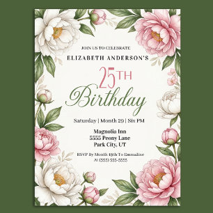 Convites Magnólia Rosa Suave e Peônia 25º Aniversário