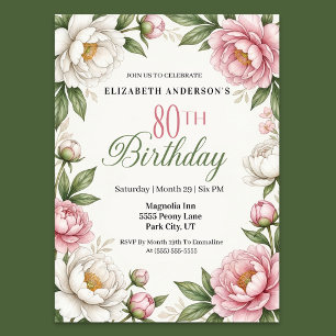 Convites Magnólia Rosa Suave e Peônia 80º Aniversário