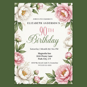 Convites Magnólia Rosa Suave e Peônia 90º Aniversário