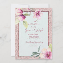 Convites Magnolia Watercolor Crystal Pink Gliter