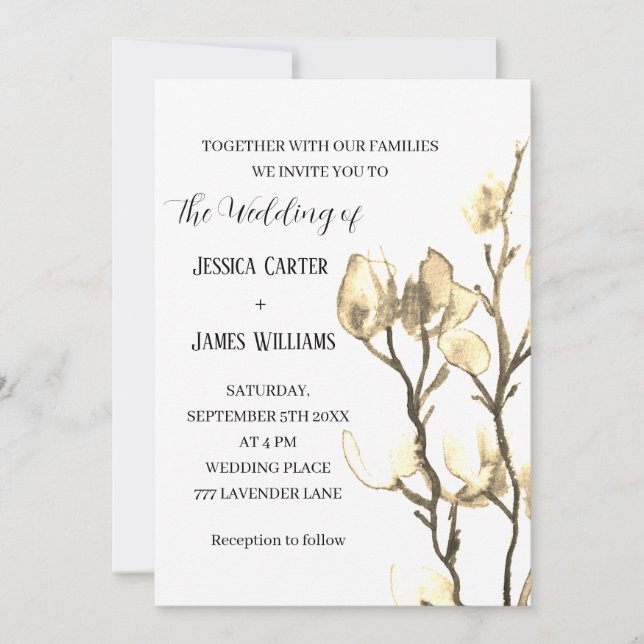 Convites Magnolia Watercolor Rustic Ivory Cotton Wedton (Frente)