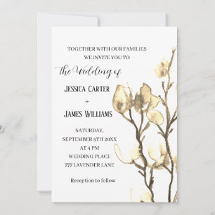 Convites Magnolia Watercolor Rustic Ivory Cotton Wedton