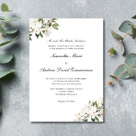 Convites Magnólias Brancas Clássico Formal Casamento Elegan
