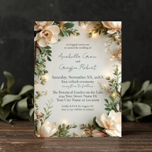 Convites Magnólias e Luzes Casamento Floral Elegante
