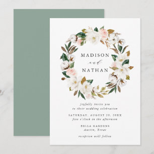 Convites Magnólias em Aquarela Casamento com Coroa de Flo