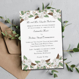 Convites Magnólias Florais Brancas Casamento Formal Elegant
