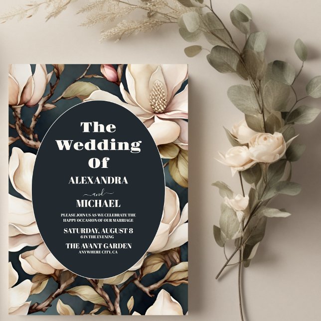 Convites Magnolias Rosa Elegantes e Verde (Criador carregado)