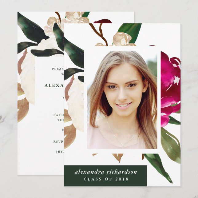 Convites Magolia Pintada | Festa de formatura de fotos (Frente/Verso)