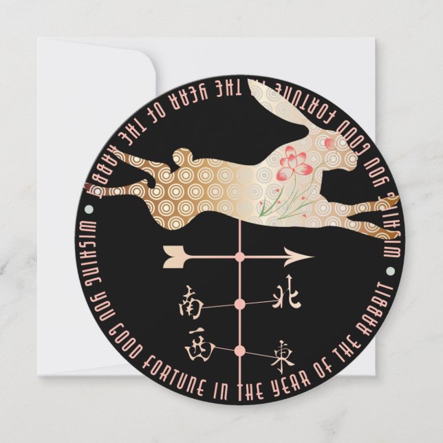 Convites Mah Jongg Ano da Placa Plana de Coelho (Frente)