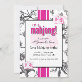 Convites Mahjong Party Invitation, black pink toile, tiles