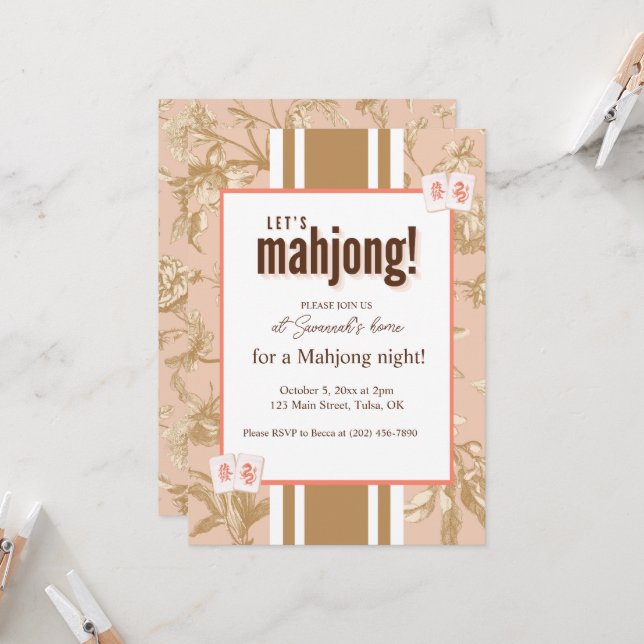 Convites Mahjong Party Invitation, toile, mahjong tiles (Frente/Verso In Situ)