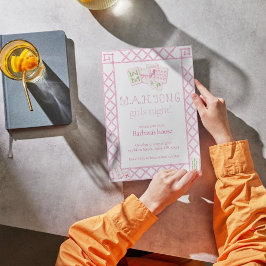 Convites Mahjong Party Invites, Bamboo lettering, pink tile