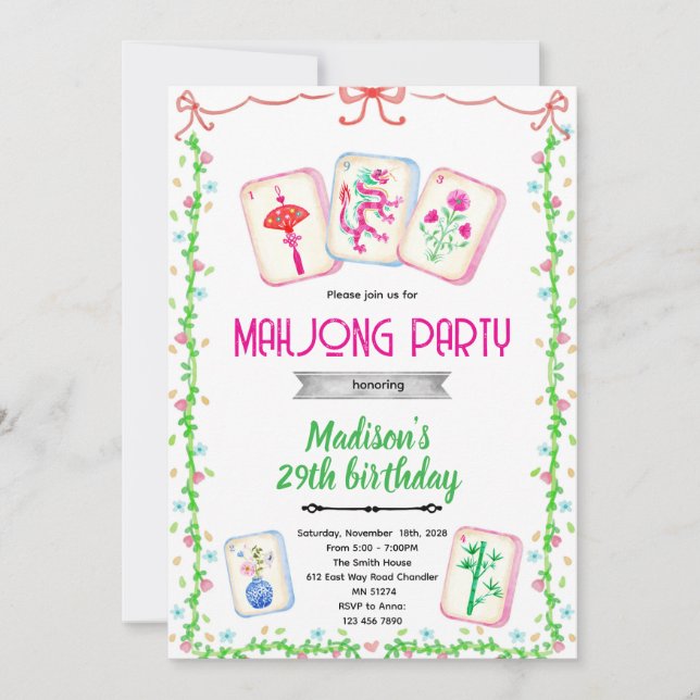 Convites Mahjong party theme invitation (Frente)