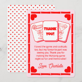 Convites Mahjong Valentine's Pink Thank You Card