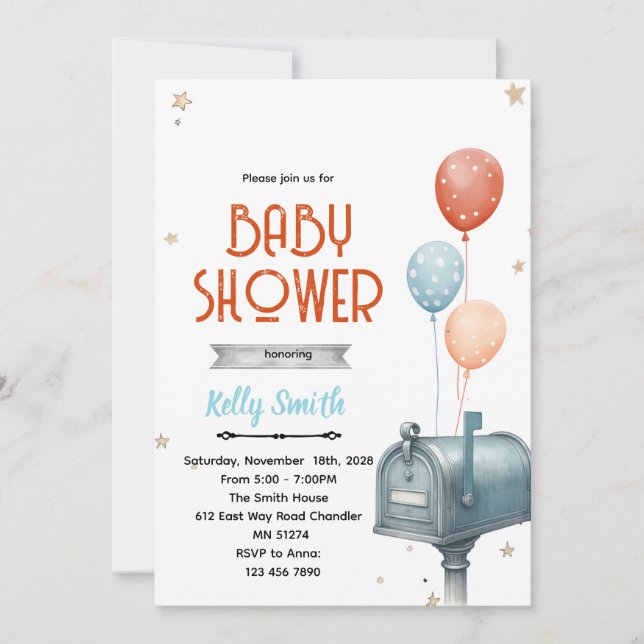 Convites Mailbox boy baby shower invitation (Frente)
