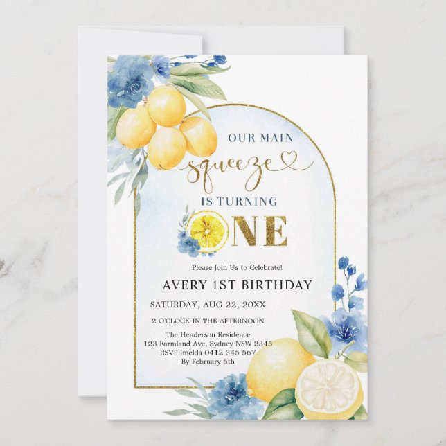 Convites Main Squeeze Citrus Lemon Birthday Invitation (Frente)