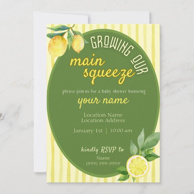 Convites Main Squeeze Lemon Baby Shower Invite (Frente)