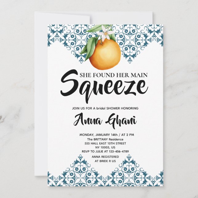 Convites Main Squeeze Lemon Chuveiro de Noiva Mediterrâneo (Frente)